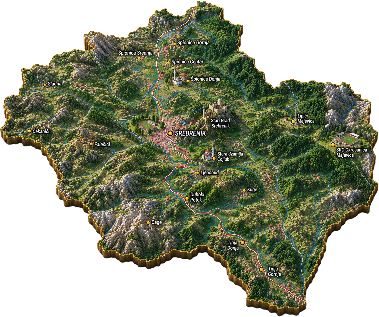 3D reljefna karta Srebrenika